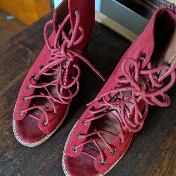 Jeffrey Campbell Cors Lace Up Bootie Red 6.5 - Picture 5 of 5